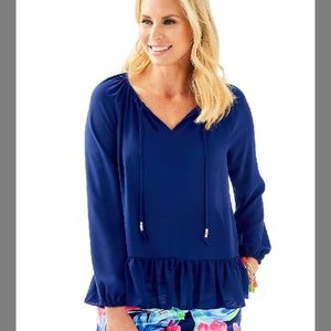 Lilly Pulitzer Navy Tensley Ruffle Blouse Size Small